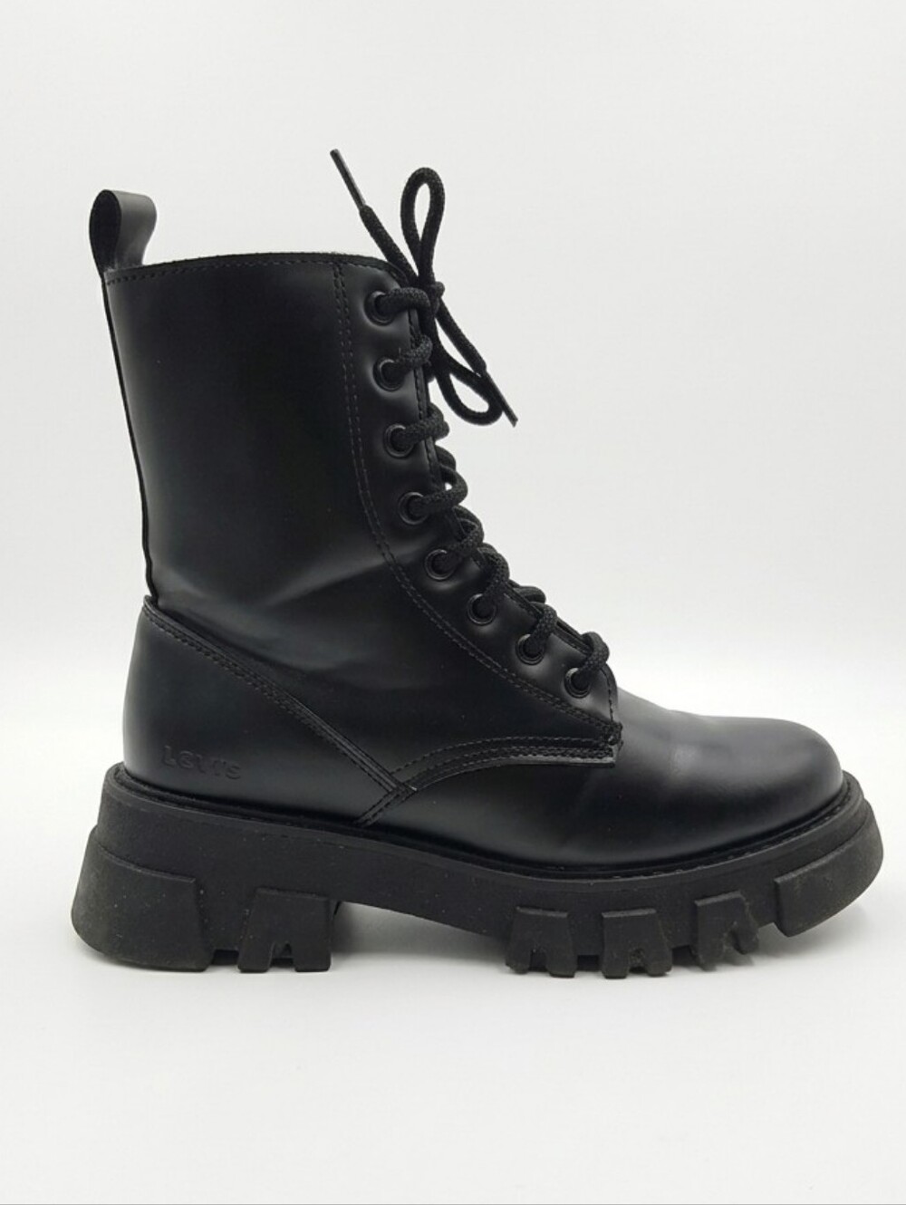 Levi's Giselle 2 Neo Faux Leather Side Zip Chunky Platform Black Combat Boots